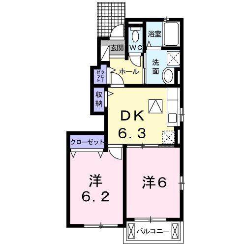 ルーエンハイムII B(2DK/1階)の間取り写真