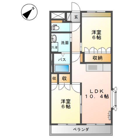 ＪＲ山陽本線 西阿知駅 徒歩10分 2階建 築22年(2LDK/2階)の間取り写真