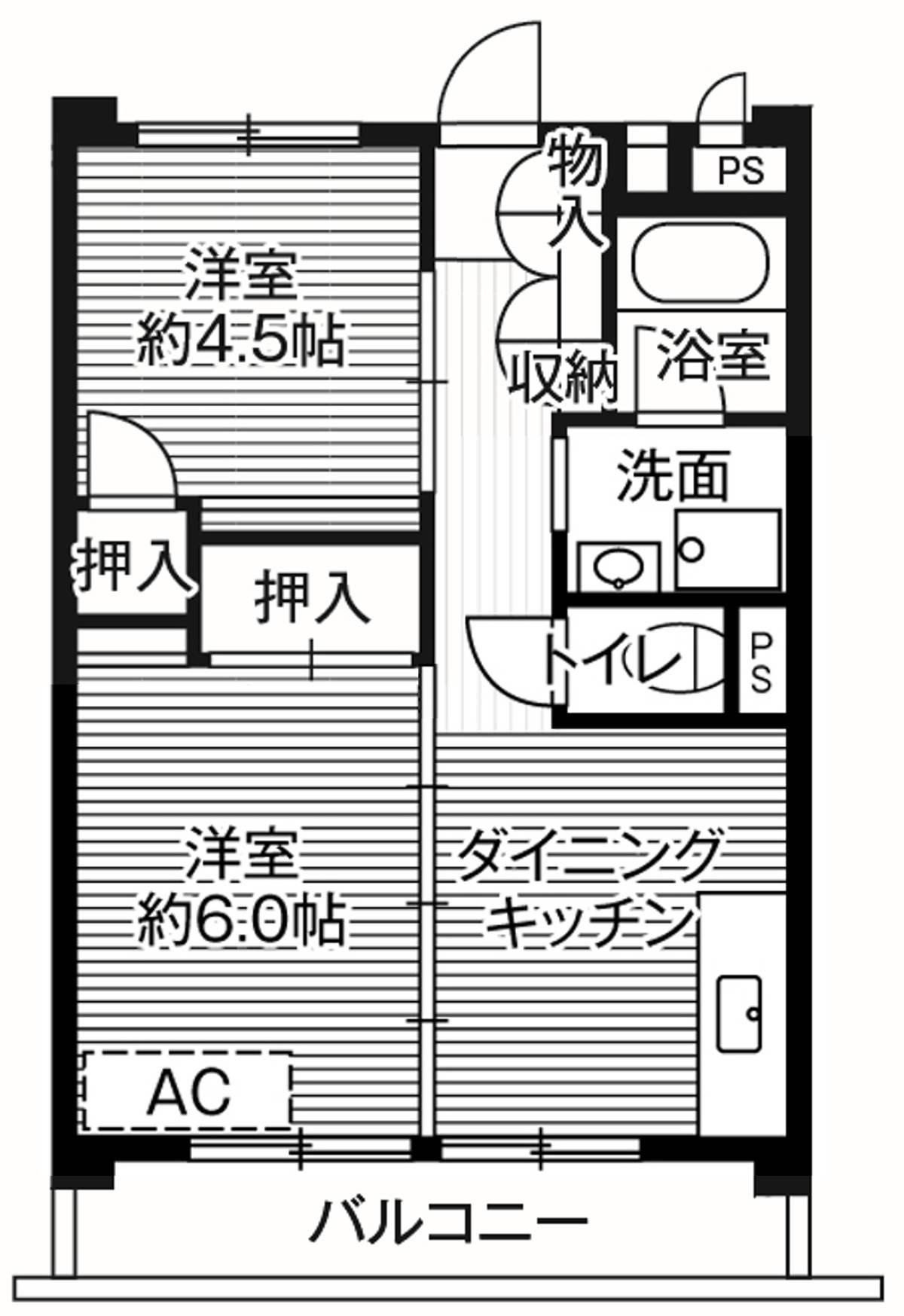 ビレッジハウス柳崎タワー(2DK/2階)の間取り写真