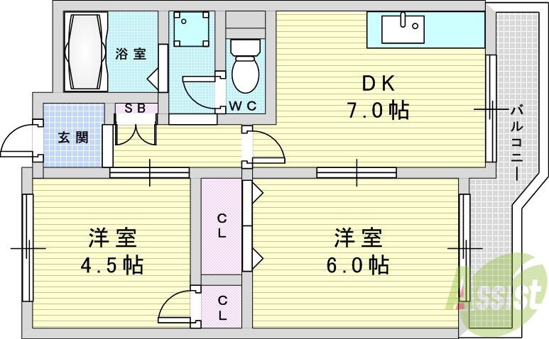 リバーパークアイワ(2DK/3階)の間取り写真