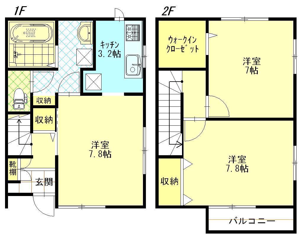 アンソレイユ B棟(2LDK/1階)の間取り写真