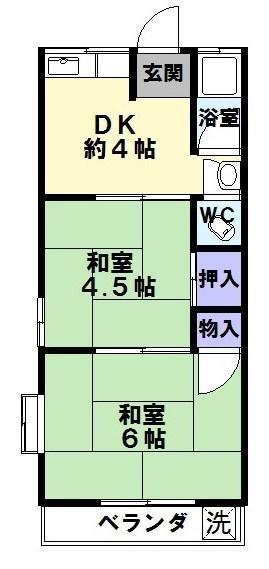地下鉄西神・山手線 湊川公園駅 徒歩7分 2階建 築56年(2DK/2階)の間取り写真