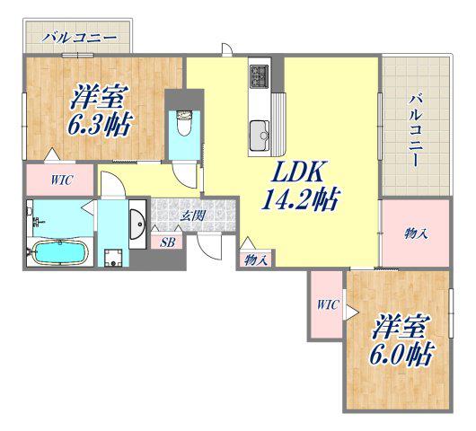 NIGAWA RESIDENCE2(2LDK/3階)の間取り写真