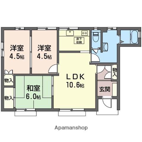 京成松戸線 滝不動駅 徒歩22分 2階建 築37年(3DK/2階)の間取り写真