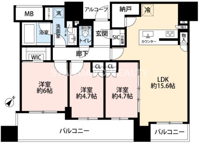 シエリアタワー中之島(3LDK/6階)の間取り写真