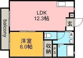 ぷちたうん藤島(1LDK/2階)の間取り写真