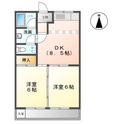 加賀野コーポI(2DK/2階)の間取り写真