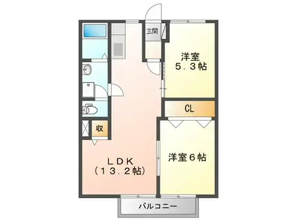 オーシャンビュー岸岡(2LDK/2階)の間取り写真