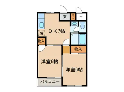 スカイハイツ諏訪(2DK/1階)の間取り写真