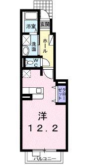 ソレイユ下川原(1K/1階)の間取り写真