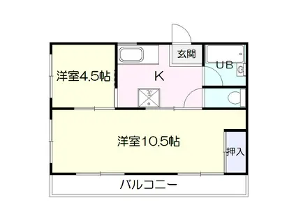 錦江谷山ハイツ(2K/4階)の間取り写真