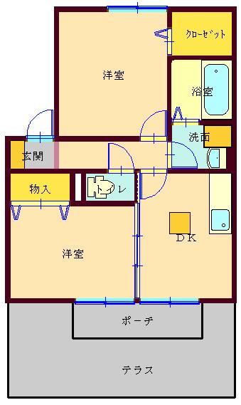 シャンポール池船(2DK/1階)の間取り写真
