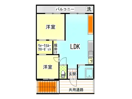 ＪＲ予讃線 伊予三島駅 徒歩32分 2階建 築46年(2LDK/2階)の間取り写真