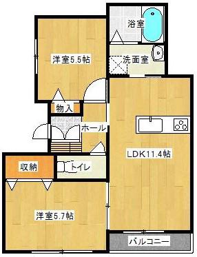 美田園テラス(2LDK/1階)の間取り写真