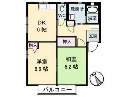 ハイツ三島B棟(2DK/1階)の間取り写真