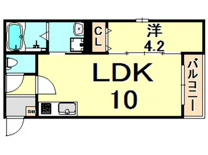 フォルス塚口(1LDK/1階)の間取り写真
