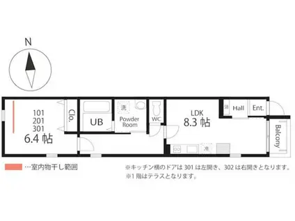 ハーミットクラブハウストゥギャザー鶴見小野(1LDK/3階)の間取り写真