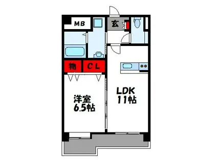 ヴォナローテ志免の杜(1LDK/2階)の間取り写真