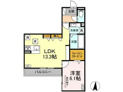 DーHILLS 天王(1LDK/1階)の間取り写真
