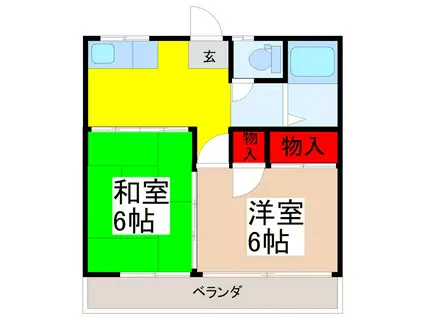 ハイツ北水海道(2K/2階)の間取り写真