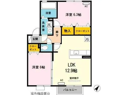 コンフォール・ヴィラ D棟(2LDK/2階)の間取り写真