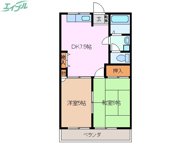 エバーハイツ(2DK/1階)の間取り写真