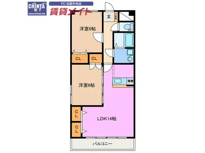 マイタウン松阪(2LDK/1階)の間取り写真