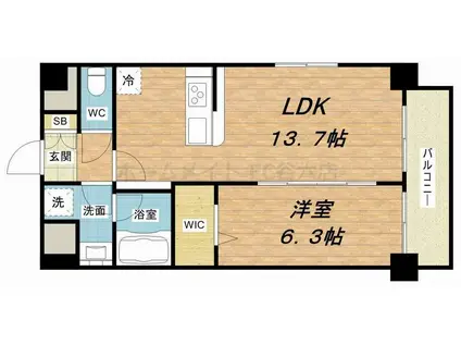 プラシード新町(1LDK/9階)の間取り写真