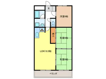 コーポ花みずき(3LDK/3階)の間取り写真