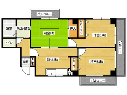 関本祇園ビル(3DK/2階)の間取り写真
