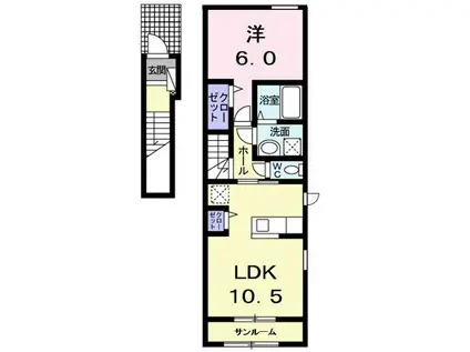 エクセル新青森B(1LDK/2階)の間取り写真