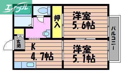 フレグランス寿B棟(2K/1階)の間取り写真
