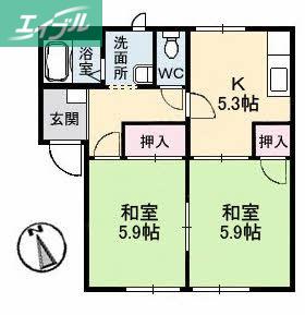 フレグランス倉敷(2K/2階)の間取り写真