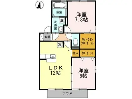 メルベーユB棟(2LDK/1階)の間取り写真