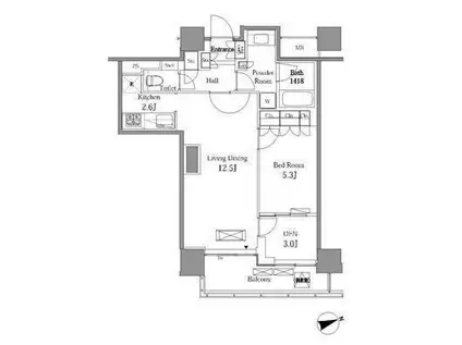 レジディアタワー目黒不動前(1SLDK/20階)の間取り写真