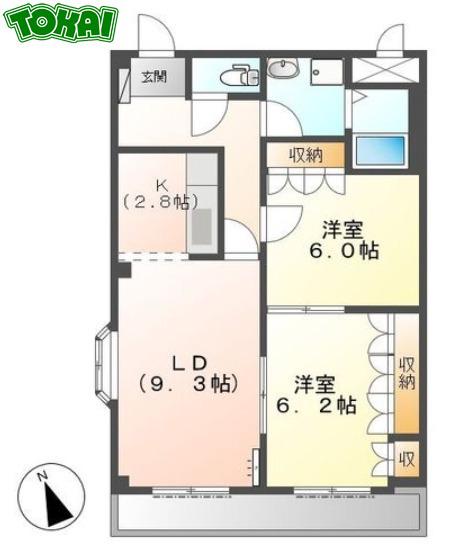 ＪＲ紀勢本線 六軒駅(三重) 徒歩36分 2階建 築22年(2LDK/2階)の間取り写真