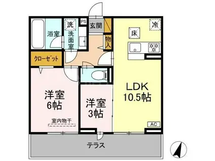リシェスみのり台 A・B・C A棟(2LDK/1階)の間取り写真