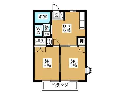 スカイハイツC(2DK/2階)の間取り写真