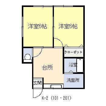 山形県西村山郡河北町 2階建 築21年(2DK/1階)の間取り写真