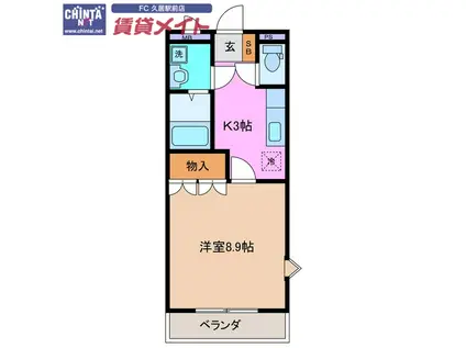 イーストブルー(1K/2階)の間取り写真