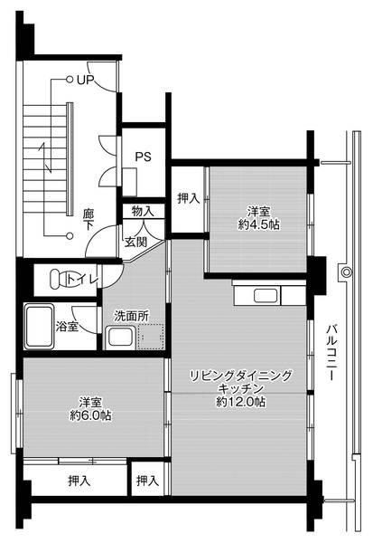ビレッジハウス鞍手1号棟(2LDK/5階)の間取り写真
