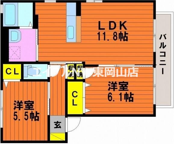 シャーメゾン藤崎 A棟(2LDK/2階)の間取り写真