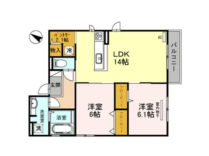 ソフィアコート鳥飼B棟(2LDK/2階)の間取り写真