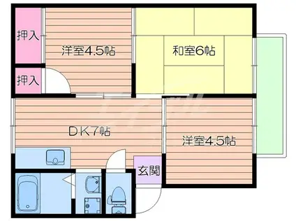 ドミール西(3DK/1階)の間取り写真