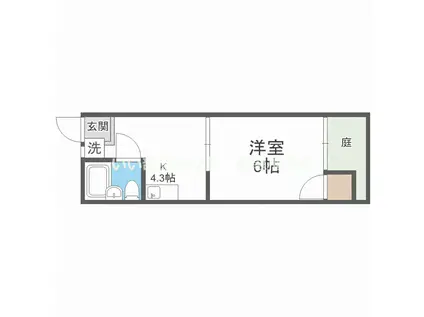 ハイツユキB棟(1K/1階)の間取り写真