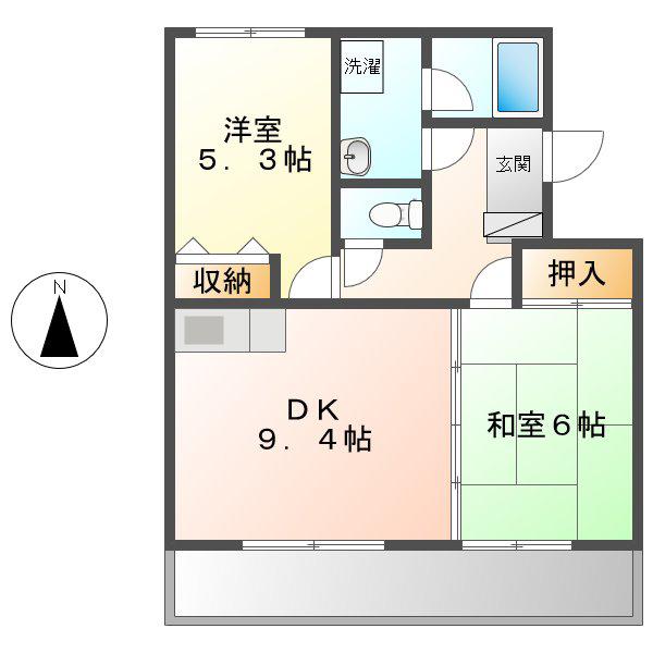グランデュア小塚(2DK/3階)の間取り写真