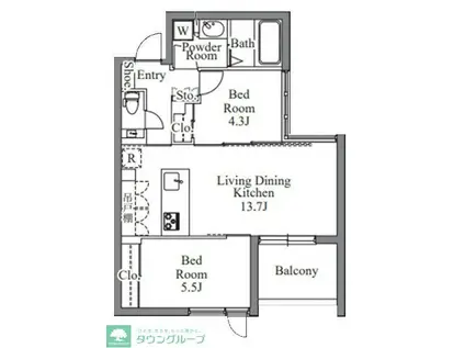 ルネサンス西麻布プレミアムコート(2LDK/3階)の間取り写真