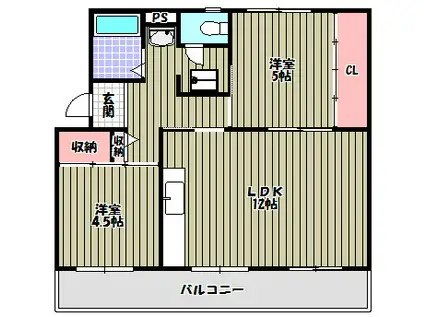 ヴィラナリー狭山2号棟(2LDK/1階)の間取り写真