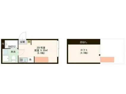 ハーモニーテラス若宮VI(ワンルーム/2階)の間取り写真