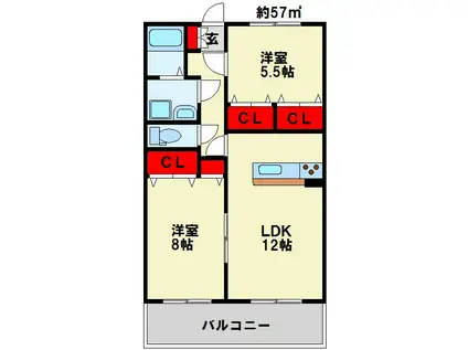 マリアージュ小森江(2LDK/3階)の間取り写真